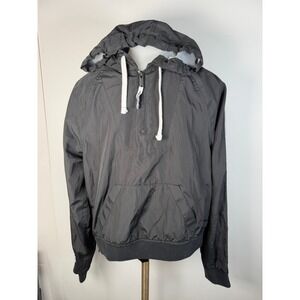 Hollister Womens Black Half Zip Windbreaker Anorak Hooded Jacket Logo Tape Small